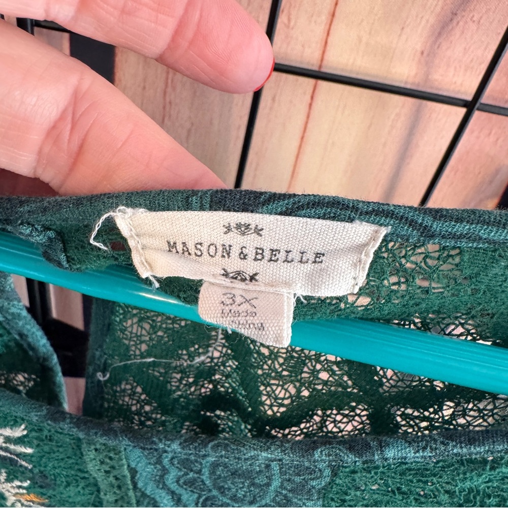 Mason & Belle - Tempesta Lace Detail Three Quarter Sleeve Top - Green - 3x - Picture 6 of 13